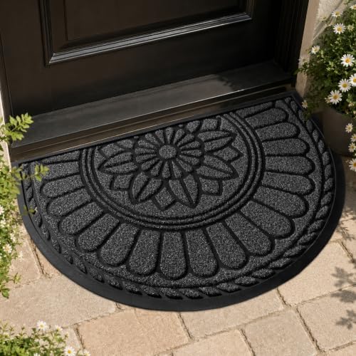 Mibao Half Round Door Mat, Non-Slip Welcome Entrance Way Durable Rubber by Mibao