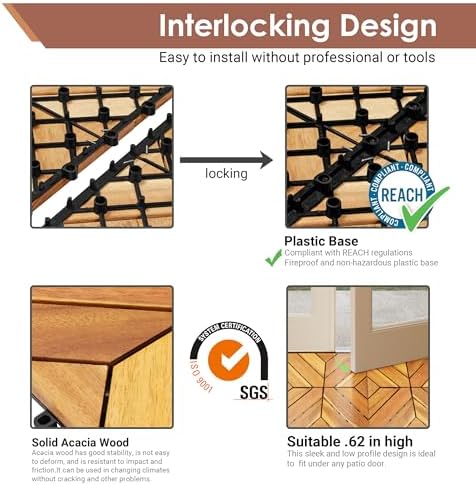 PrimeZone 432 PCS Solid Acacia Wood Interlocking Patio Deck Tiles Outdoor - Image 4