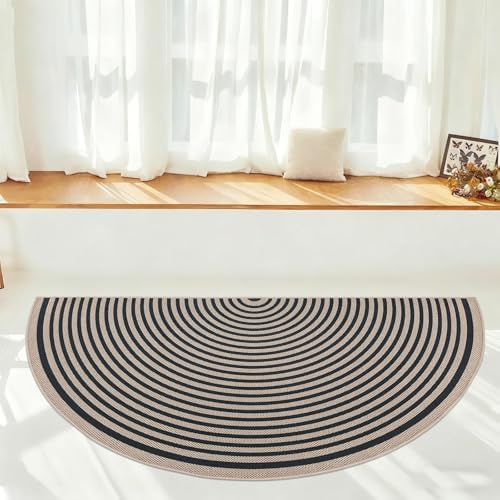 Easy Jute Rainbow Rug 2.6x5Ft Half Circle Doormat Neutral Faux Jute Carpet - Image 3