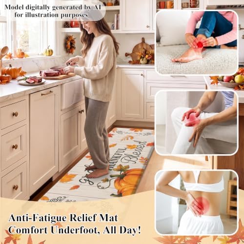 HEBE Fall Kitchen Mat Set of 2, Anti Fatigue Pumpkin Kitchen Mats - Image 4