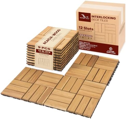 Acacia Interlocking Deck Tiles, 12 Slats by VICTORYRELAX