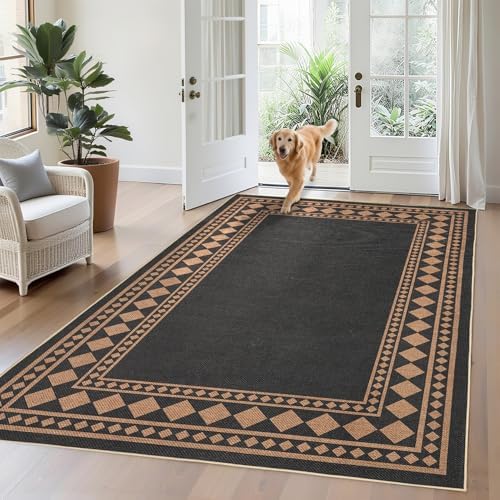 GarveeHome Solid Bordered Easy Jute Rug 5x7 Washable Jute Rugs by GarveeHome