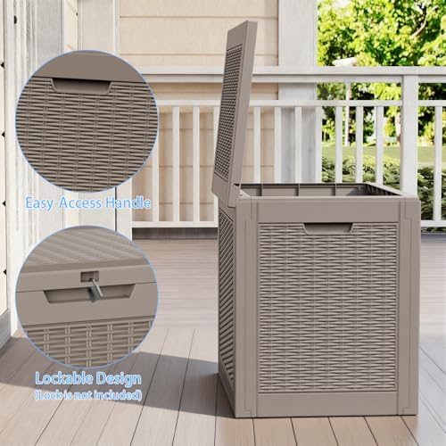 35 Gal Outdoor Storage Box Waterproof Lockable Deck Boxes Grey - Image 4