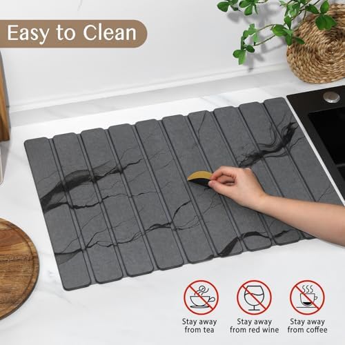 Large Stone Dish Drying Mat for Kitchen Counter, Thin & Light Quick Dry Stone - Image 6