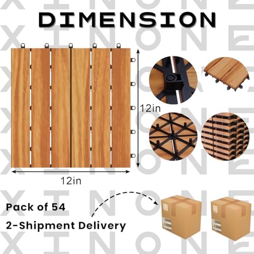 54Pcs Interlocking Deck Tiles, 12x12in Acacia Wood Flooring - Image 2