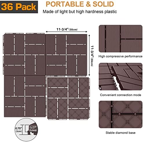 Goovilla Plastic Interlocking Deck Tiles, 36 Pack 12"x12", Dark Brown - Image 3