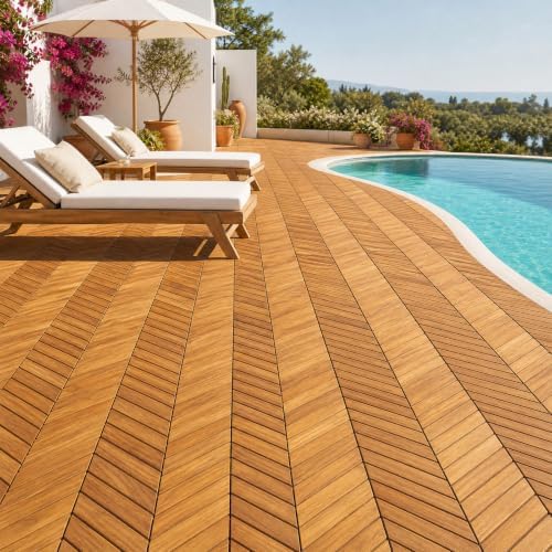 Goplus 30-Pack Acacia Wood Interlocking Deck Tiles - Image 2