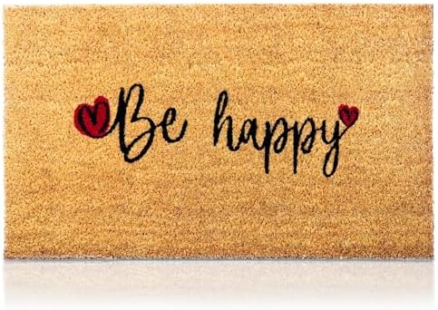 Coir Welcome Mat, Be Happy, 17 x 29 in by AmaruDoorMats