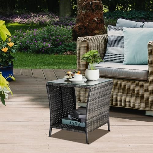 VINGLI Outdoor Wicker Side Table Patio Side Tables - Image 2