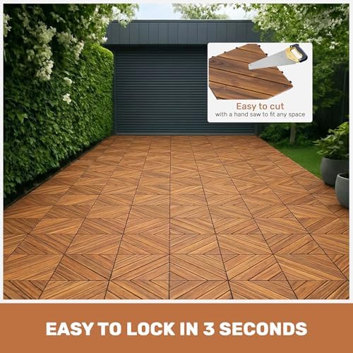10 PCS Interlocking Deck Tiles, Diagonal Pattern 12"x12" Acacia Wood Outdoor - Image 6