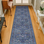 Dark Blue Washable 2x8 Runner Rugs Non Slip by HazoHaus
