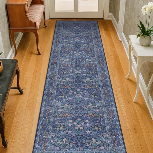Dark Blue Washable 2x8 Runner Rugs Non Slip by HazoHaus