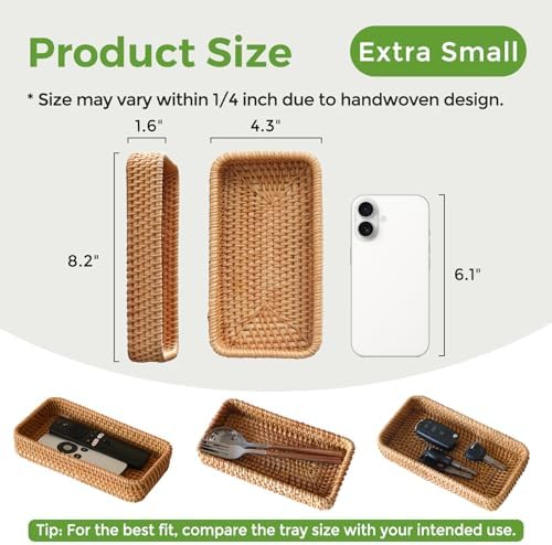 Small Rattan Serving Tray, Natural Wicker Decorative Tray - Image 3