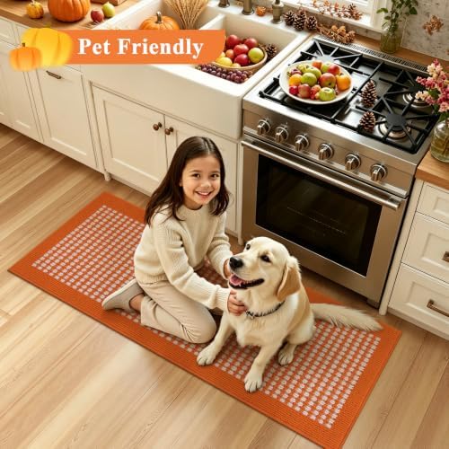 Ileading Fall Hallway Runner Rug Washable Orange Autumn Kitchen Mat 2x6 ft - Image 3