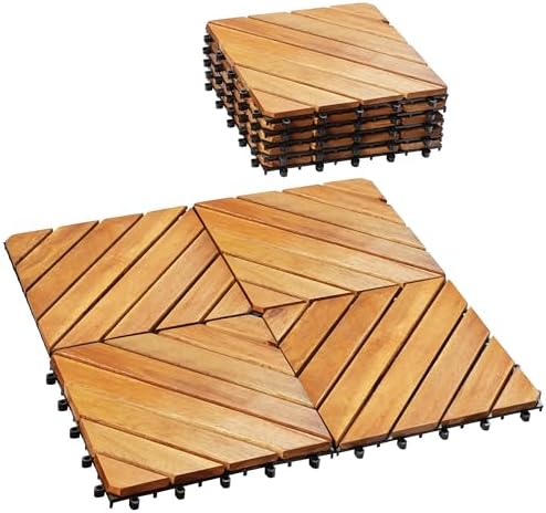 PrimeZone 9 PCS Solid Acacia Wood Interlocking Patio Deck Tiles Outdoor by PrimeZone