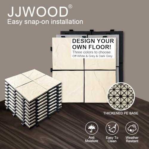 JJWOOD Stone-Look Interlocking Deck Tiles, Matte Rock Texture Outdoor Floor - Image 2