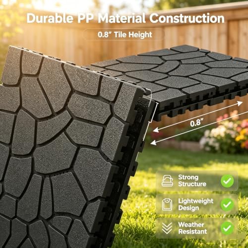 44 Pack Gray Stone Texture Interlocking Decking Tiles, 12x12 Waterproof Weather - Image 4