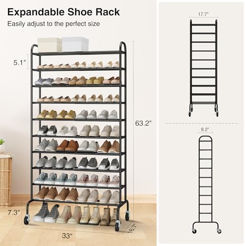 STO STO Expandable Shoe Rack, 10-Tier Metal Tall Shoe Rack - Image 3