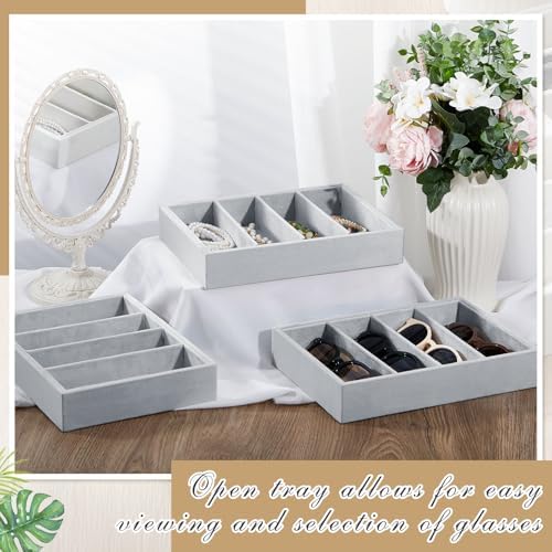 Amylove 4 Pcs Gray Sunglass Organizer Trays 4 Grids Velvet Glasses Holder - Image 5
