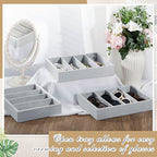 Amylove 4 Pcs Gray Sunglass Organizer Trays 4 Grids Velvet Glasses Holder - Image 5