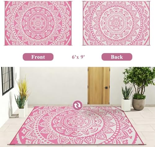 Bsmathom Waterproof Outdoor Rug 6'x9' Reversible Boho Plastic Straw Patio Deck - Image 4