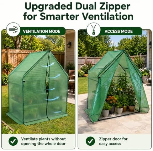 Gardzen Small Walk-in Greenhouse, Reinforced PE Cover - Image 4