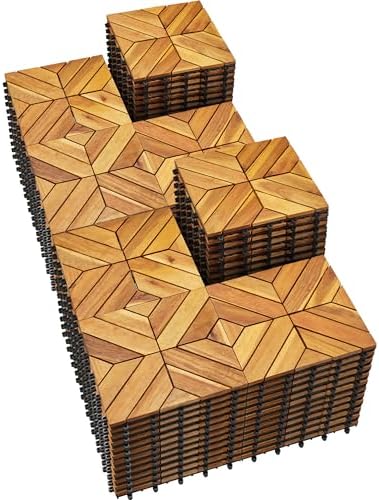 PrimeZone 108 PCS Solid Acacia Wood Interlocking Patio Deck Tiles Outdoor by PrimeZone