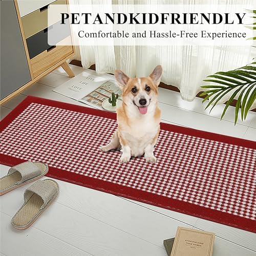 Ileading Hallway Runner Rug 2x10ft Red Kitchen Floor Mat Modern Geometric Non - Image 3