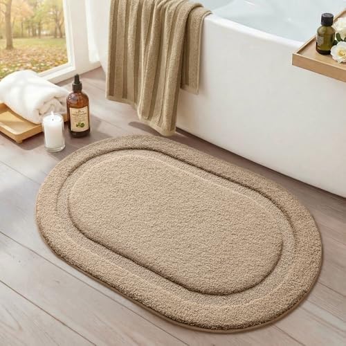 Color&Geometry Oval Beige Bathroom Rugs 36x24, Extra Soft Absorbent Microfiber by COLORG