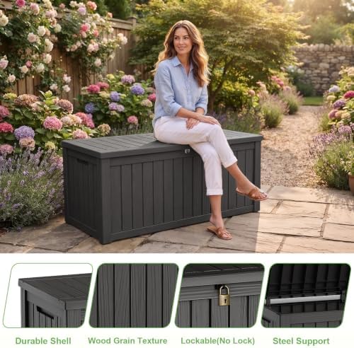 PatioZen 200 Gallon Deck Box Lockable Waterproof UV Resistant Black - Image 7