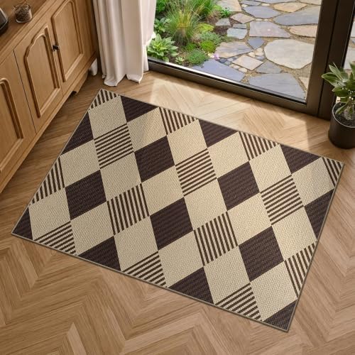 JTJ Easy Jute 2x3 Entryway Rug, Washable Non Slip Diamond Pattern by JTJ