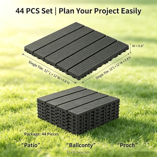 44 Pack Gray 12x12 Outdoor Interlocking Plastic Deck Tiles, Waterproof All - Image 4