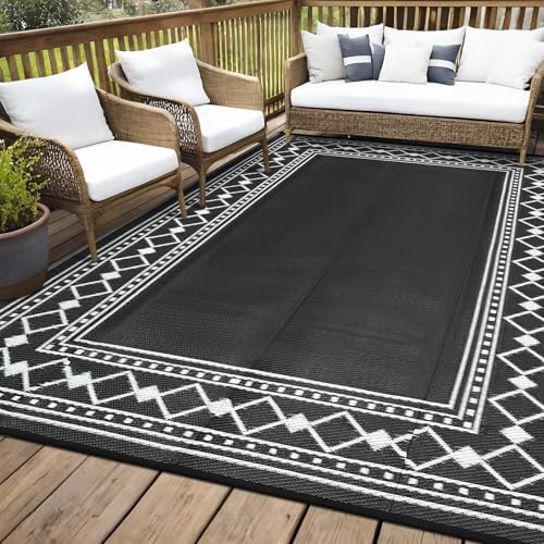 Waterproof Outdoor Rug 9x12, Reversible Plastic Straw Rug Waterproof Modern by GaoMon