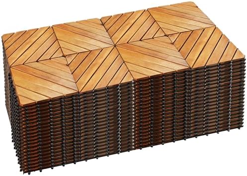 PrimeZone 162 PCS Solid Acacia Wood Interlocking Patio Deck Tiles Outdoor by PrimeZone
