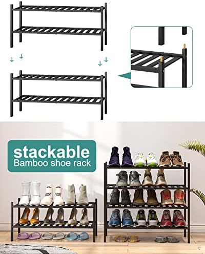 viewcare 2-Tier Black Bamboo Shoe Rack - Image 5