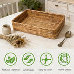 Large Rattan Serving Tray, Rectangle Wicker Storage Basket - Image 5