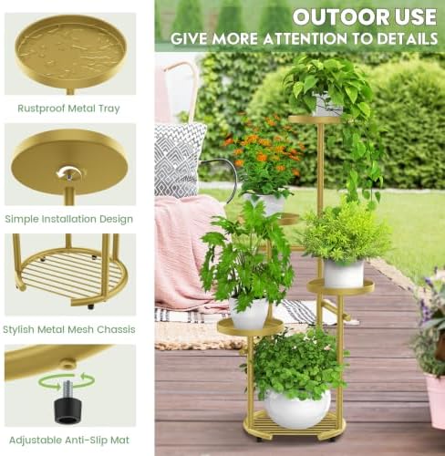 TOSKING Tall 5-Tier Round Metal Corner Plant Stand Indoor - Image 4