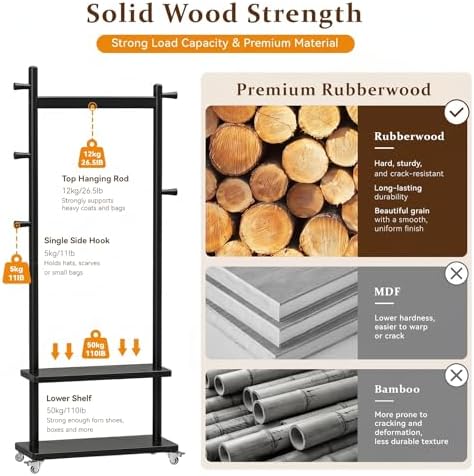 Taitiy Coat Rack Freestanding Solid Wood Clothes Rack - Image 2