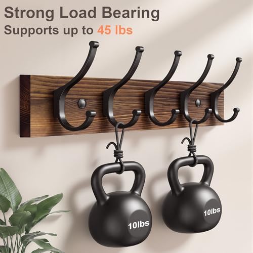 Optish 2 Pack Wooden Coat Rack Wall Mount, 16.1" Rustic Coat Hanger Hooks - Image 3