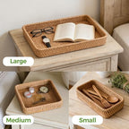 Rattan Serving Tray, Rectangle Wicker Storage Basket Set of 3 - Image 3