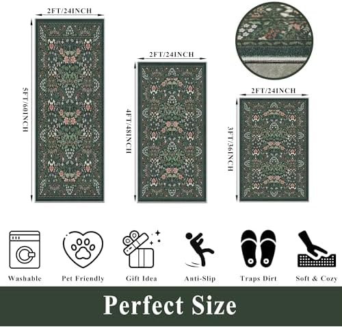3 Piece Kitchen Rug Set, Washable Non-Slip Kitchen Mats - Image 2