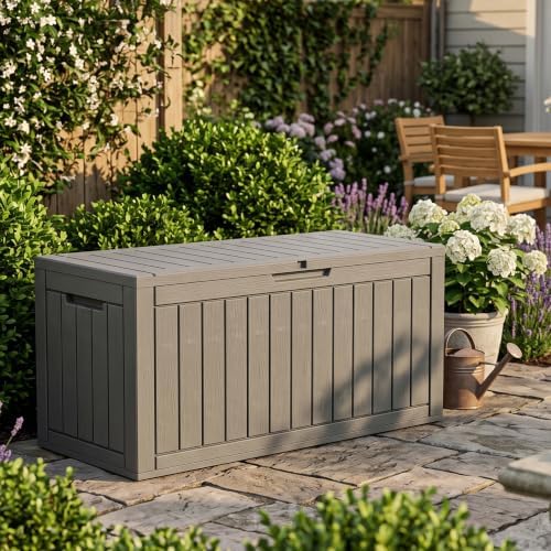 110 Gallon Deck Box, Lockable Waterproof Resin Outdoor Storage Box, - Image 3
