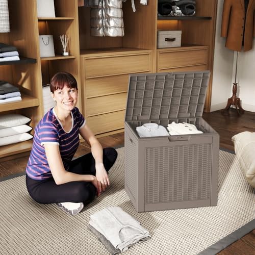 35 Gal Outdoor Storage Box Waterproof Lockable Deck Boxes Grey - Image 3