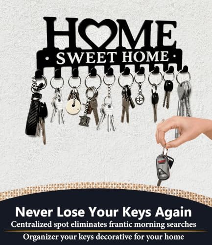 Key Holder Hooks Organizer Hanger Rack Wall Mounted Sweet Home Metal Decor - Image 3