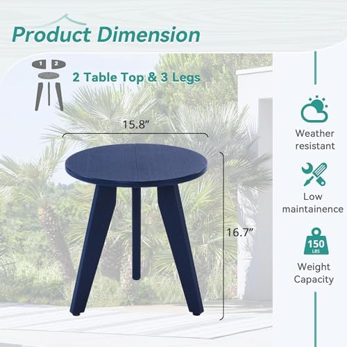 HDPS Outdoor Side Table, Small Round End Table - Image 2