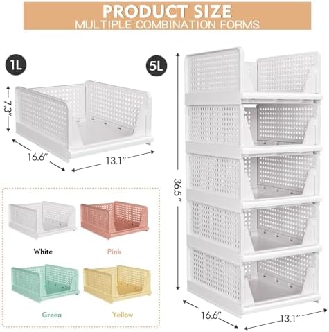 caktraie 5 Pack Stackable Closet Storage Basket - Image 4