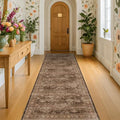 Hazo Haus Brown Earthy Boho Washable 3x10 Extra Long Hallway Runner Rug by HazoHaus