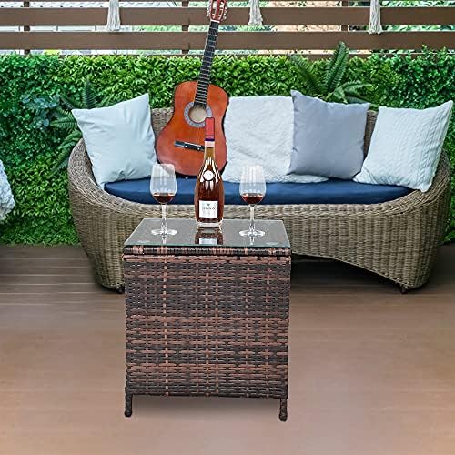 VINGLI Outdoor Wicker Side Table Patio Side Tables - Image 7