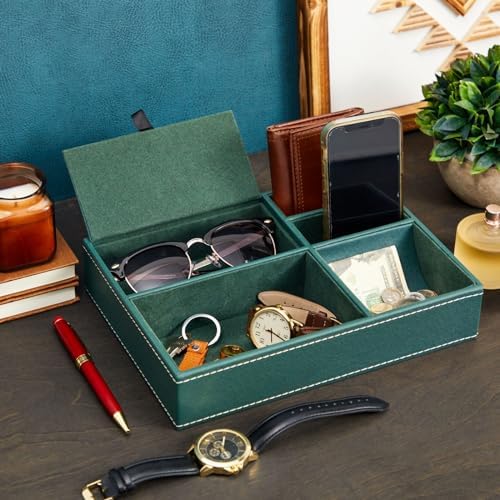 Juvale 5 Compartment Emerald Green Leather Valet Tray - Image 2