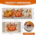 Fall Pumpkin Kitchen Rugs Set of 2, Autumn Thanksgiving Leaves Floor - Image 3